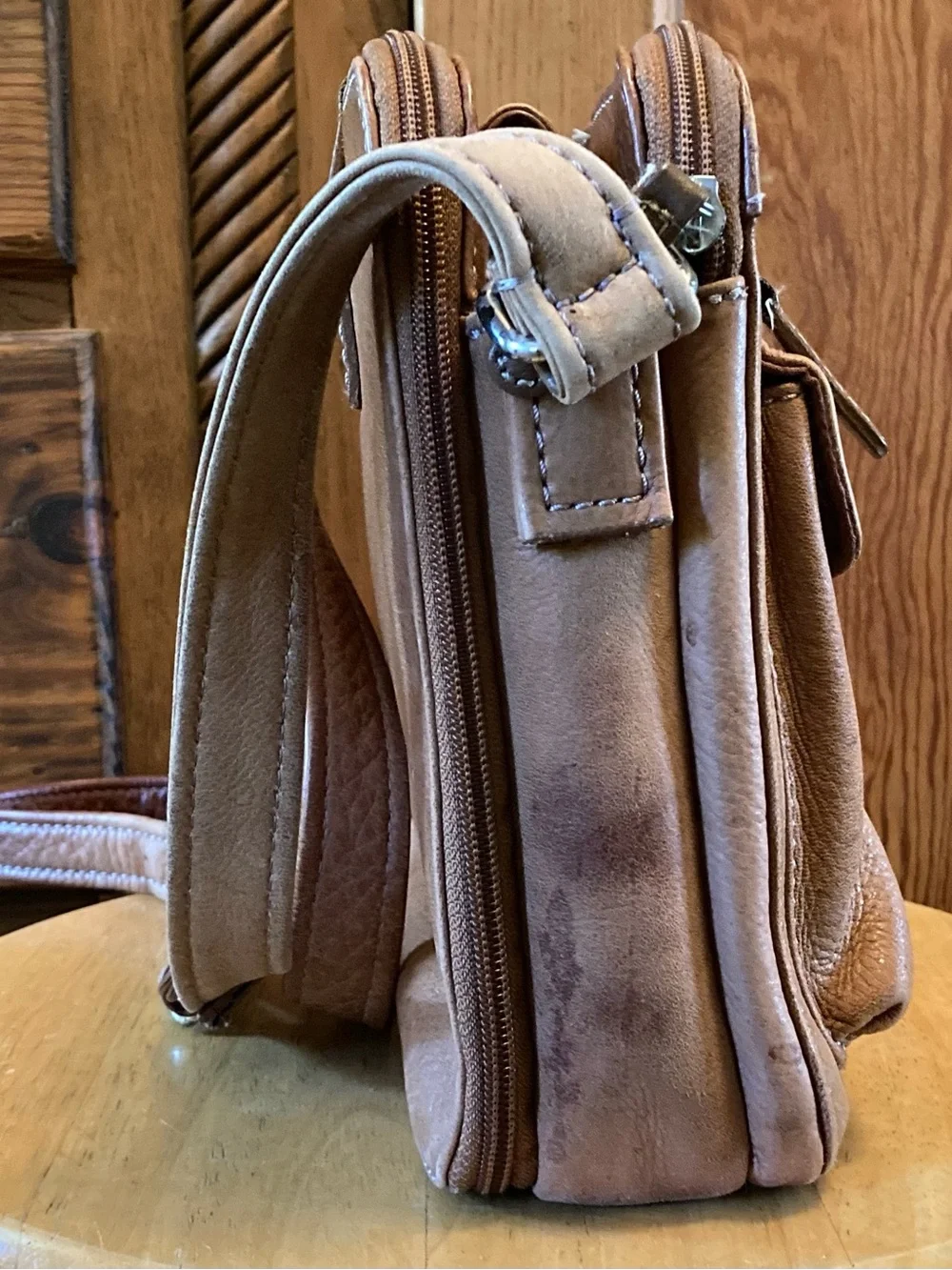 Vintage Fossil 75082 Brown Genuine Leather Crossbody Organizer Bag